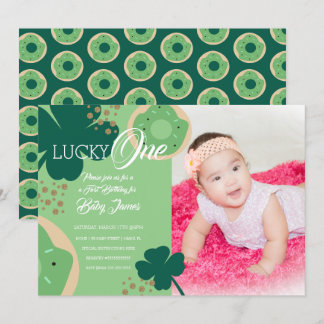 St. Patricks Lucky Erster Geburtstag Donut Foto Einladung