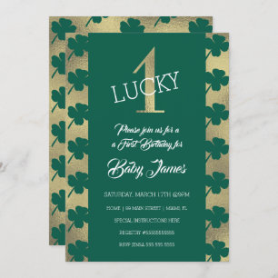 St. Patricks Lucky First Birthday Green Kleeblatt Einladung