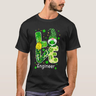 St Patricks Lucky Funny Engineer Gnome Leopard Gre T-Shirt