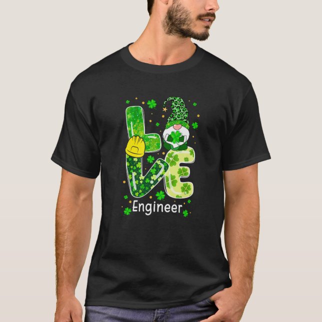 St Patricks Lucky Funny Engineer Gnome Leopard Gre T-Shirt (Vorderseite)