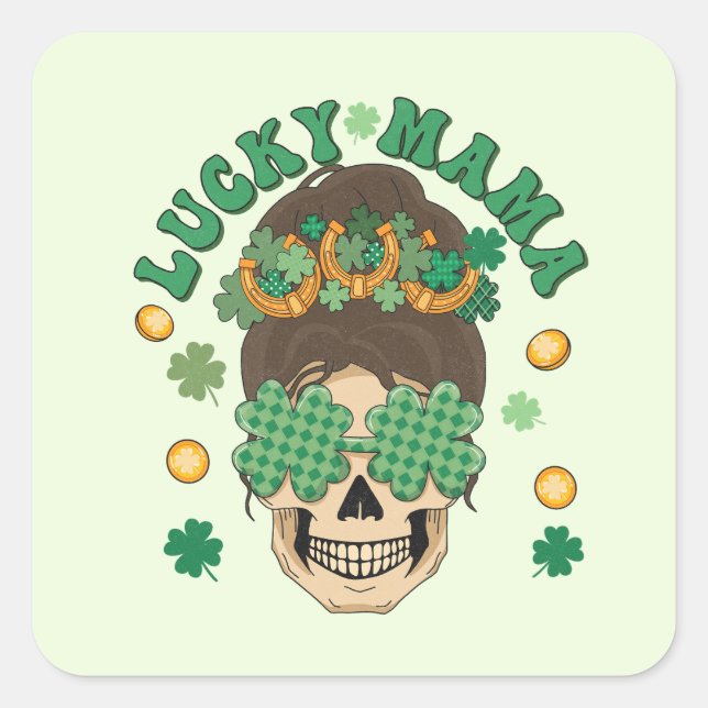 St. Patrick's Lucky Mama Skeleton Quadratischer Aufkleber (Vorderseite)