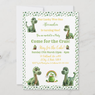 St Patricks Lucky One Dinosaur Einladung