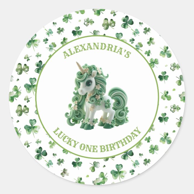St Patricks Lucky One Unicorn Sticker (Vorderseite)