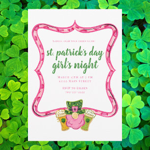 St. Patricks Mädchenabend Pink Leopard Leprechaun Einladung