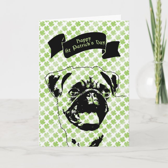 St Patricks - Mops Silhouette Karte (Vorderseite)