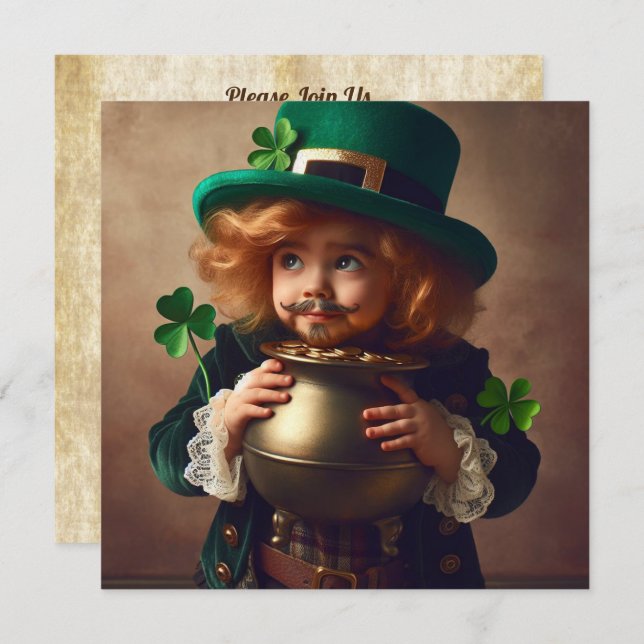 St Patrick's Party Irish Child Pot of Gold Square Einladung (Vorne/Hinten)