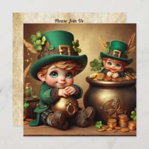 St Patrick's Pot of Gold Boy Leprechaun Square Einladung