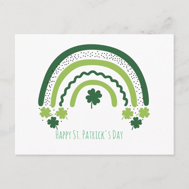 St. Patrick's Rainbow Happy Whimsical Kleeblatt Postkarte (Vorderseite)