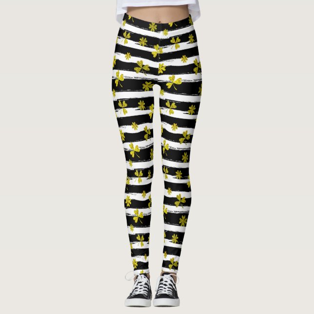 st patricks Schwarz-weiße Klee Leggings (Vorderseite)
