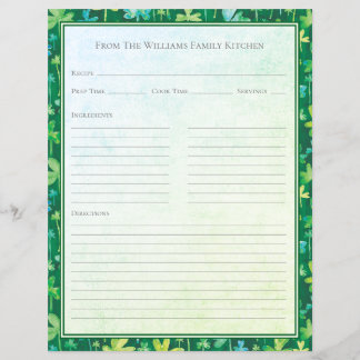 St. Patrick's Shamrocks Grüne Rezeptpapiervorlage