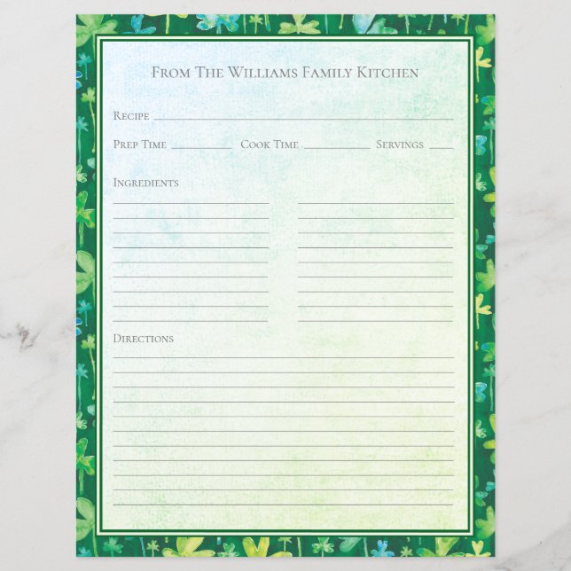 St. Patrick's Shamrocks Grüne Rezeptpapiervorlage (Vorderseite)