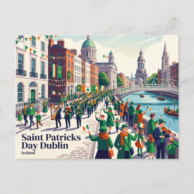 St. Patricks Tag Dublin Irland Postkarte (Vorderseite)