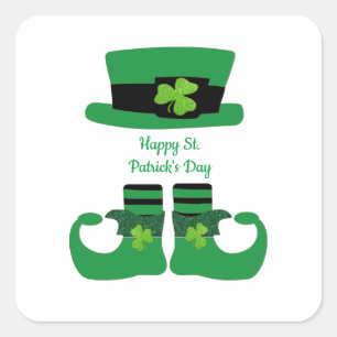 St. Patricks Tag, Irisch, Leprechaun, Grün Quadratischer Aufkleber