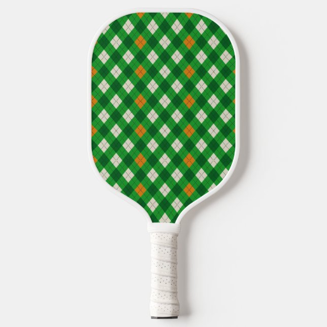 St. Patricks Tag Irischer farbiger Argyle Pickleball Schläger (Vorderseite)