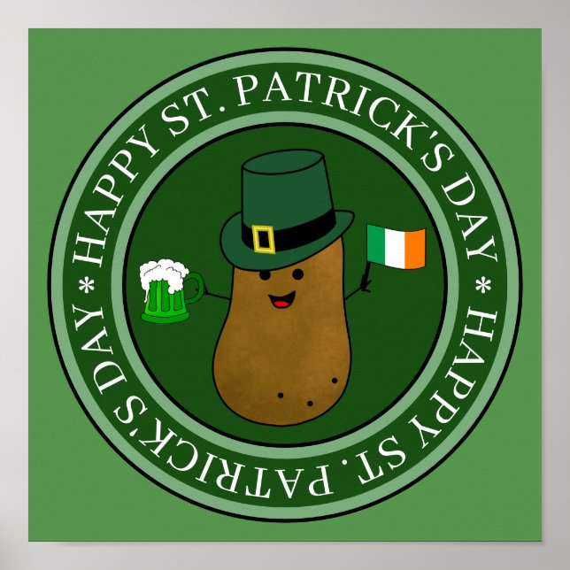 St. Patricks-Tag-Kartoffel mit Hut Poster (Vorne)