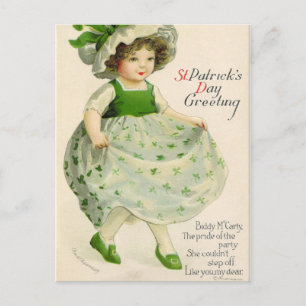 St. Patricks Tag kleines irisches Mädchen Feiertagspostkarte