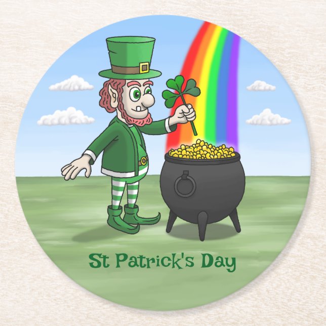 St. Patricks Tag Kobold Runder Pappuntersetzer (Vorderseite)