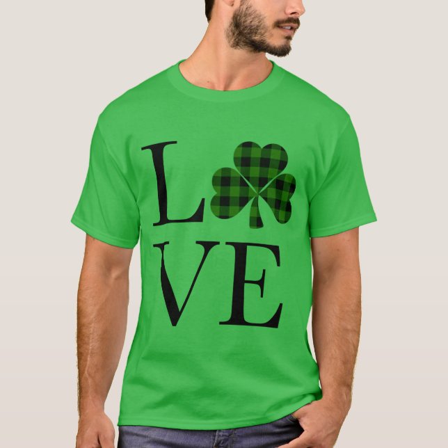 St.Patricks Tagesgrün karierte Klee Liebe T-Shirt (Vorderseite)