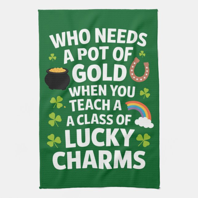 St Patricks Teacher Lucky Charm Clover Irish Geschirrtuch (Vertikal)