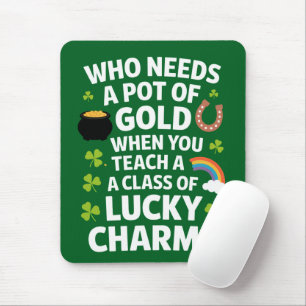 St Patricks Teacher Lucky Charm Clover Irish Mousepad