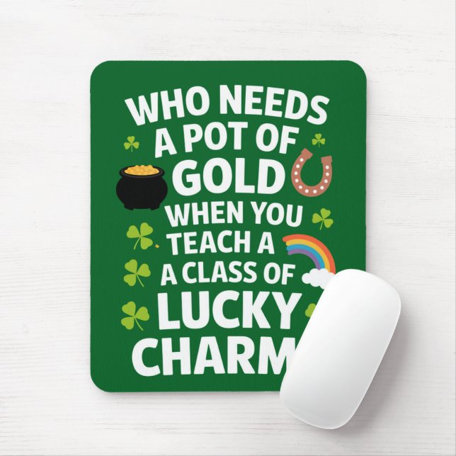 St Patricks Teacher Lucky Charm Clover Irish Mousepad (Mit Mouse)