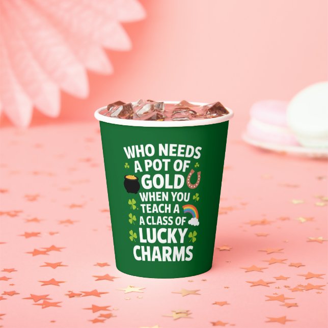St Patricks Teacher Lucky Charm Clover Irish Pappbecher (Insitu)