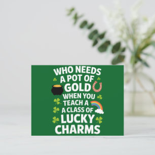 St Patricks Teacher Lucky Charm Clover Irish Postkarte