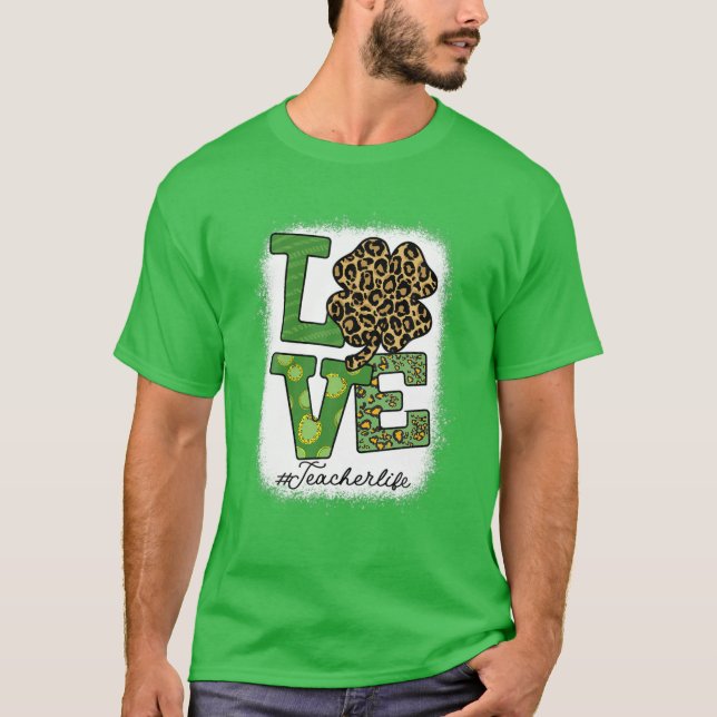 St Patricks Teacher Messy Bun Leopard Bleached Iri T-Shirt (Vorderseite)