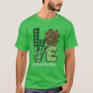 St Patricks Teacher Messy Bun Leopard Irish Teache T-Shirt