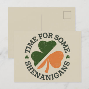 St. Patrick's Time for some Shenanigans Clover Postkarte