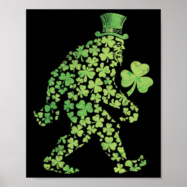 St Patricks's Patricks Tag Bigfoot Sasquatch Shamr Poster (Vorne)