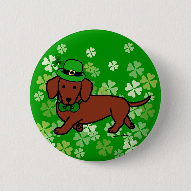 St- PatricktagesDackel-Cartoon Button (Vorderseite)