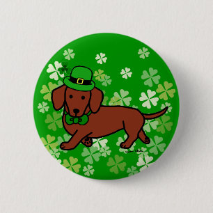 St- PatricktagesDackel-Cartoon Button