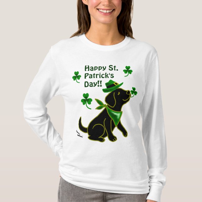 St- Patricktagesschwarzes Labrador T-Shirt (Vorderseite)