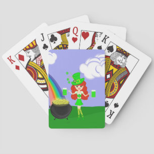 St Pat's Day Redhead Girl Leprechaun mit Regenboge Spielkarten