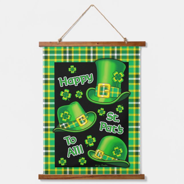 St. Pat's Hats Wood Topped Wall Tapestry Wandteppich Mit Holzrahmen (Vorderseite)