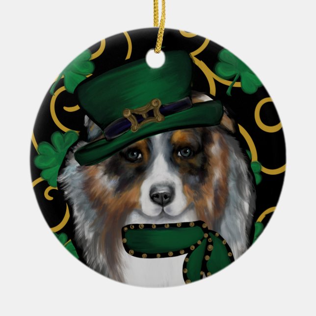 St. Patty Australian Shepherd Keramik Ornament (Vorne)