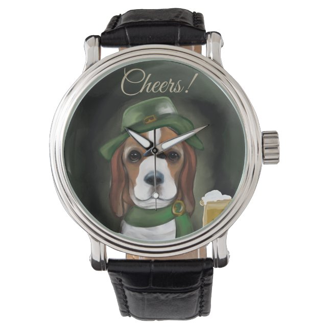 St. Patty Beagle Dog Armbanduhr (Vorderseite)