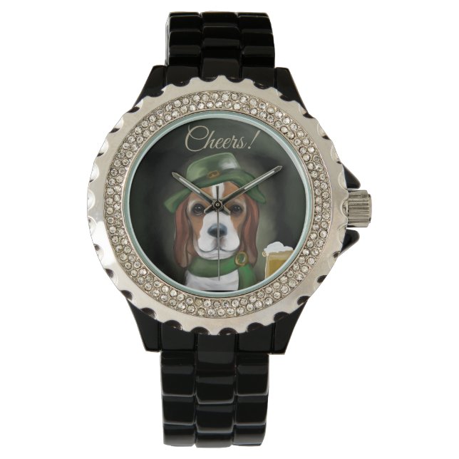 St. Patty Beagle Dog Armbanduhr (Vorderseite)