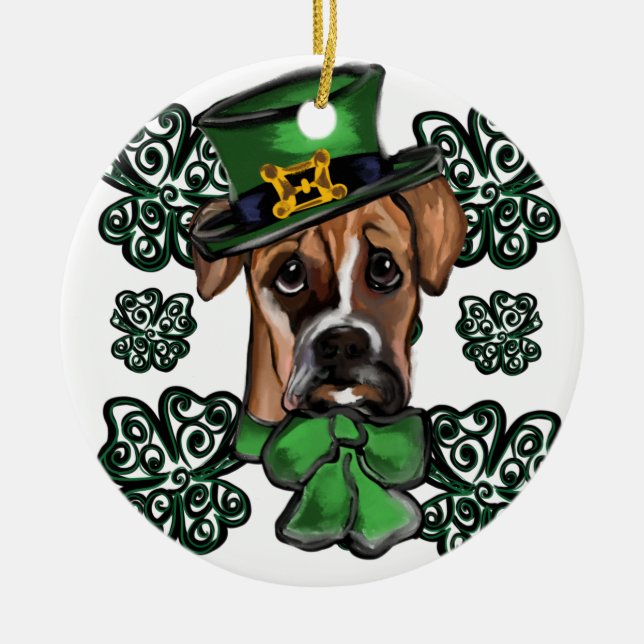 St. Patty Boxer Dog Keramik Ornament (Vorne)