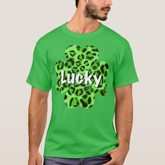 St. Patty's Day Green cheetah Leopard Kleeblatt T-Shirt (Vorderseite)