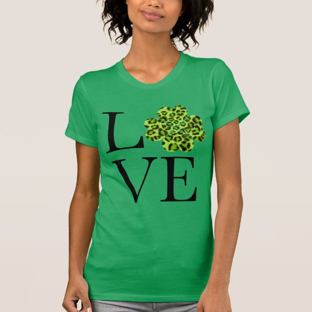 St. Patty's Day Green cheetah Leopard Kleeblatt T-Shirt (Vorderseite)