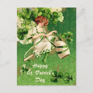 St. Patty's Day Mädchen Vintage Postkarte