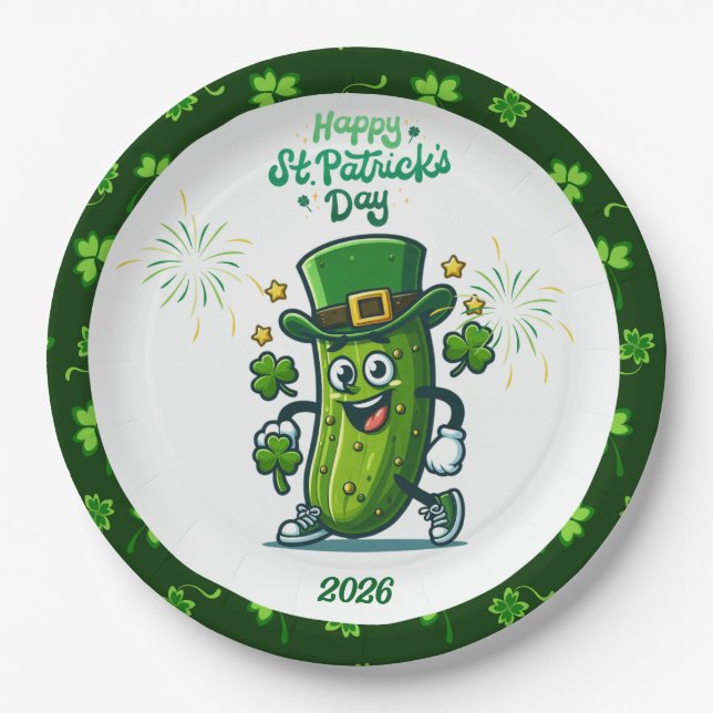 St Patty's Day Pickle Cartoon Character Pappteller (Vorderseite)