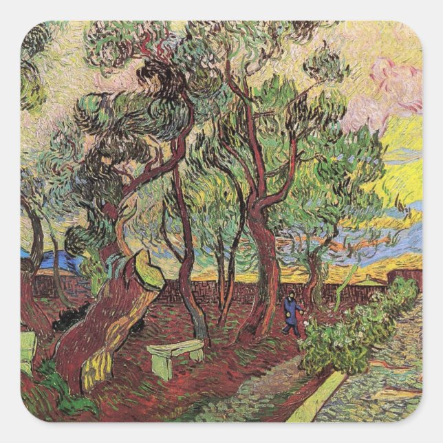 St. Paul Hospital und Garten von Vincent van Gogh Quadratischer Aufkleber (Vorderseite)