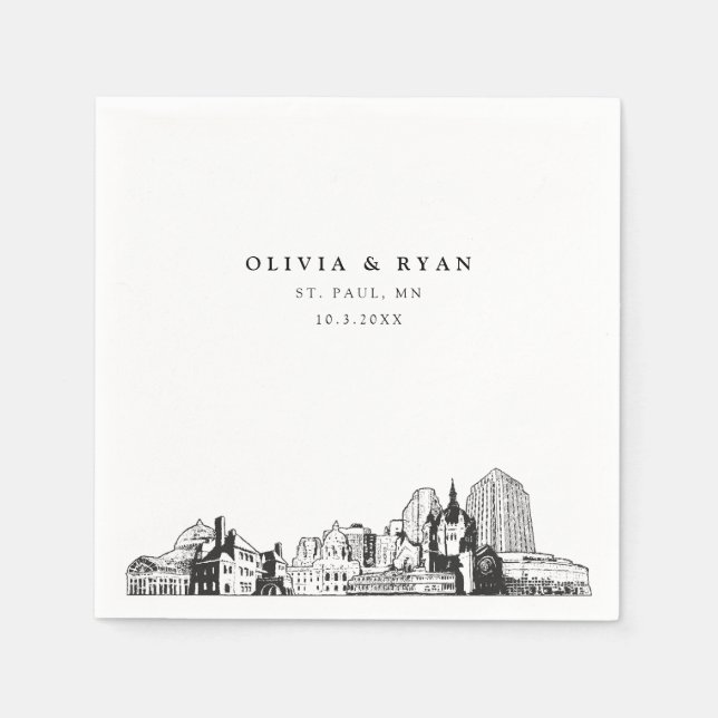 St. Paul Skyline Wedding Paper Cocktail Napkin Serviette (Vorderseite)