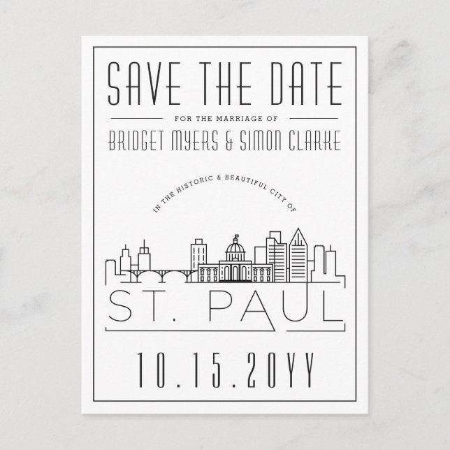 St. Paul Wedding | Stilisierte Skyline Save the Da Postkarte (Vorderseite)
