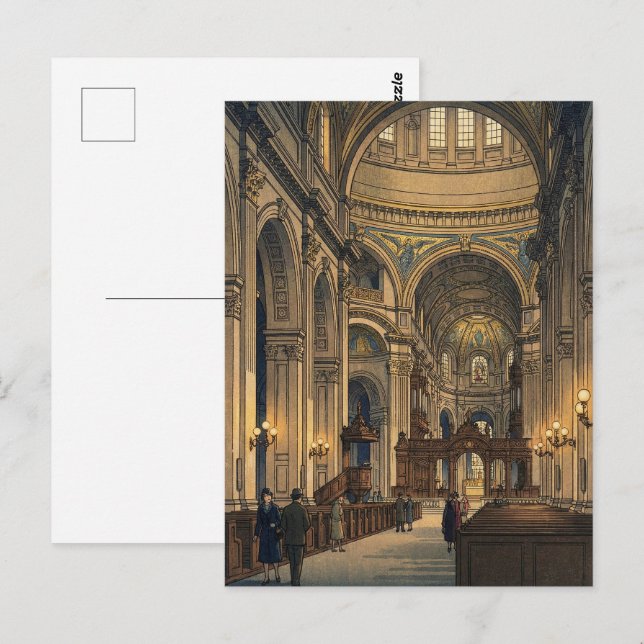 St Pauls Cathedral Japanese Woodblock Print Postkarte (Vorne/Hinten)