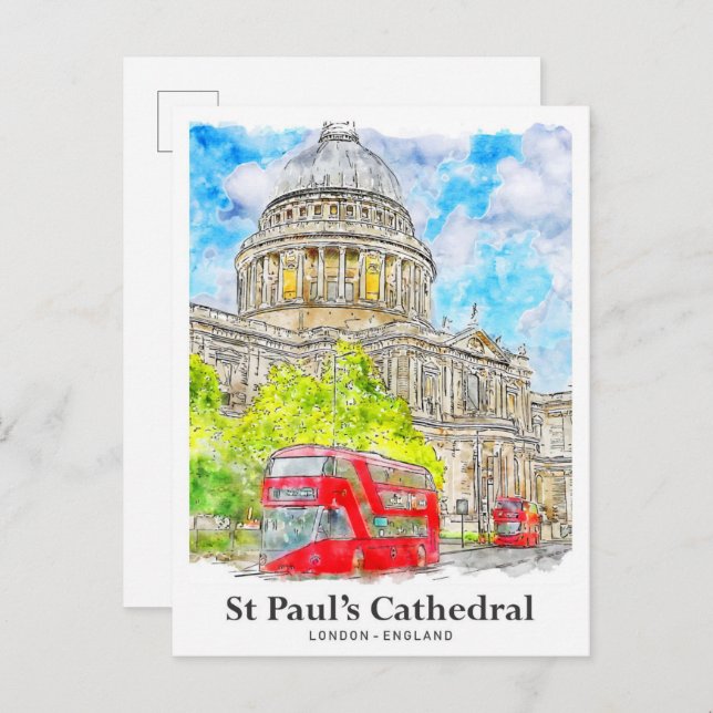 St Paul's Cathedral London Travel Watercolor Postkarte (Vorne/Hinten)