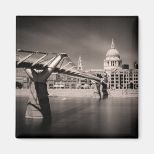 St Paul's Cathedral Square Magnet Schwarz & Weiß